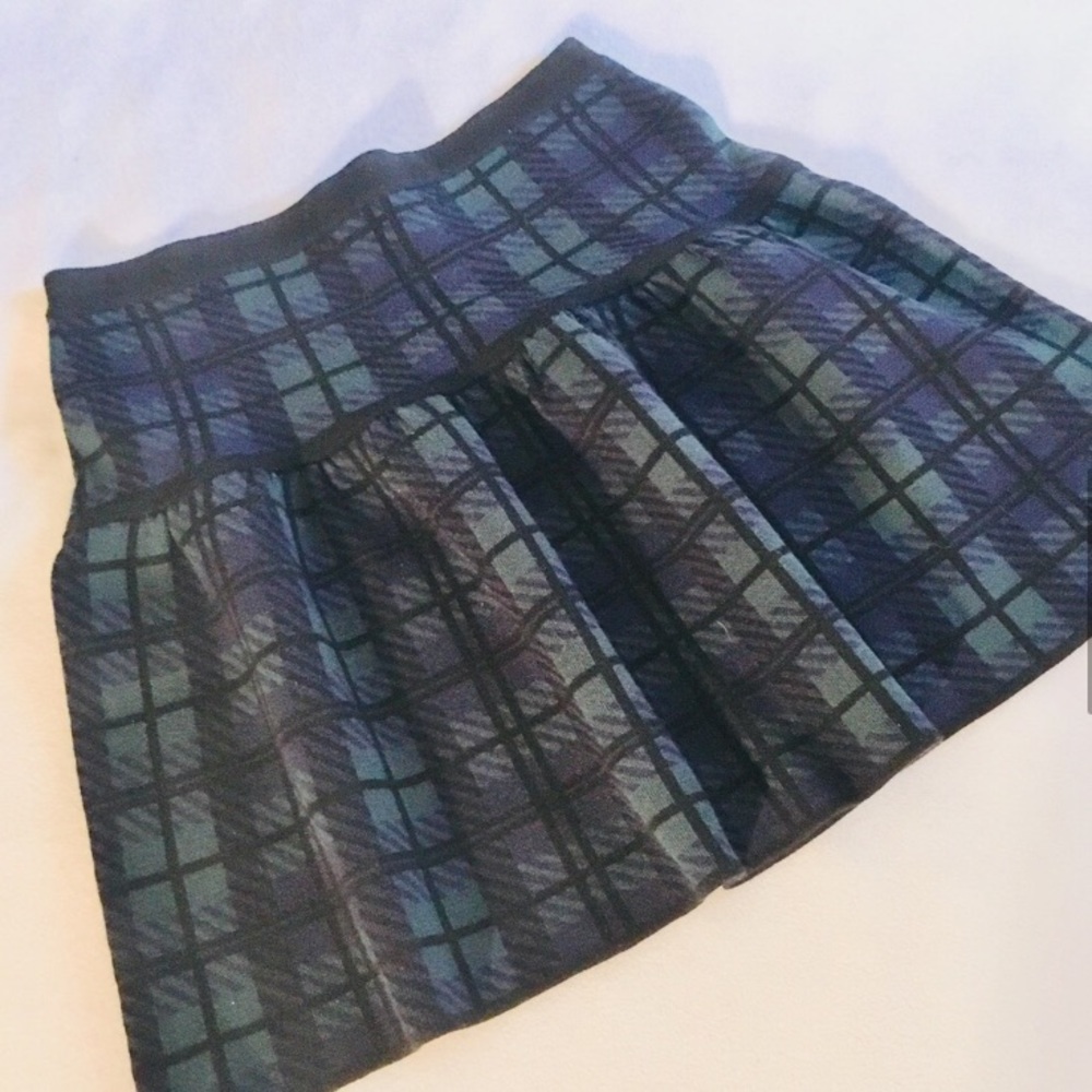 Cynthia Rowley Green Black Plaid Sweater Skirt